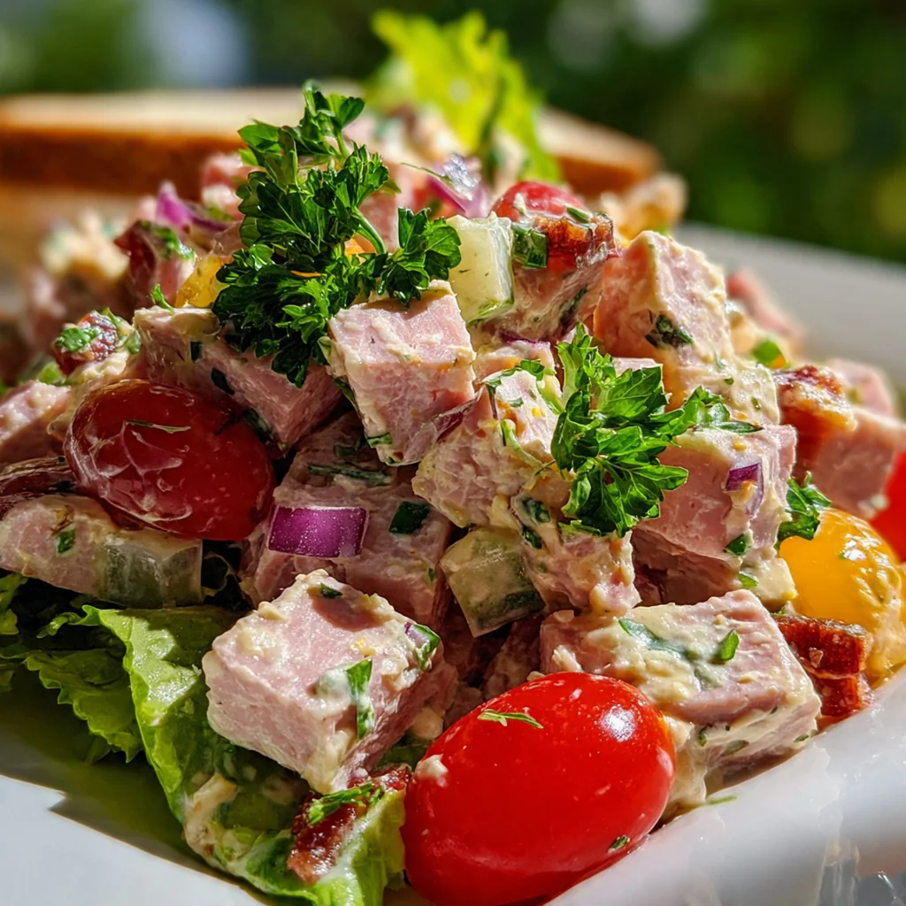 Winter Blossom's Often Requested Ham Salad served elegantly on a leaf of butter lettuce with crackers on the side