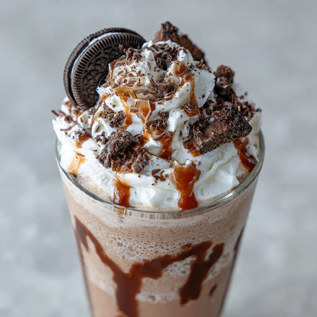 All ingredients for the Frappuccino blend arranged neatly around a blender on a kitchen counter