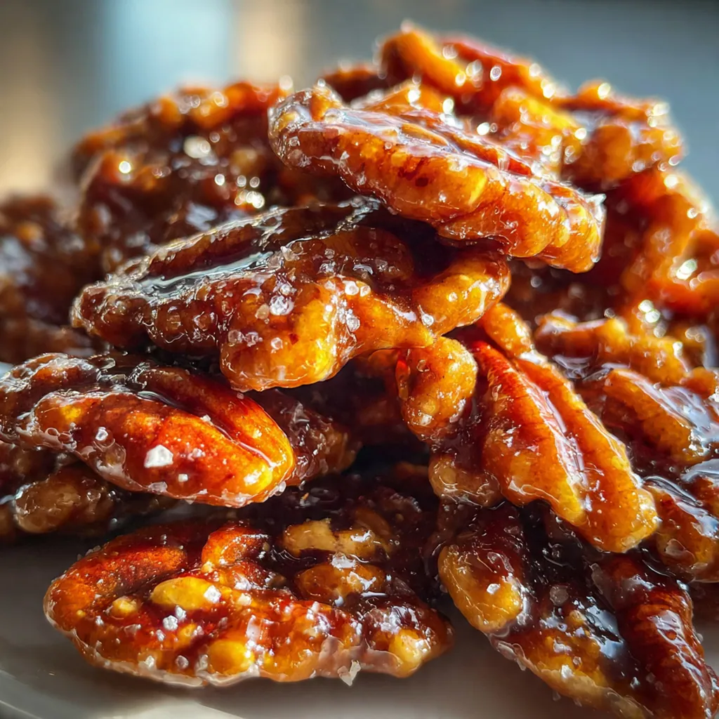 Close-up of a cracked praline showing the creamy interior and toasted pecan pieces.