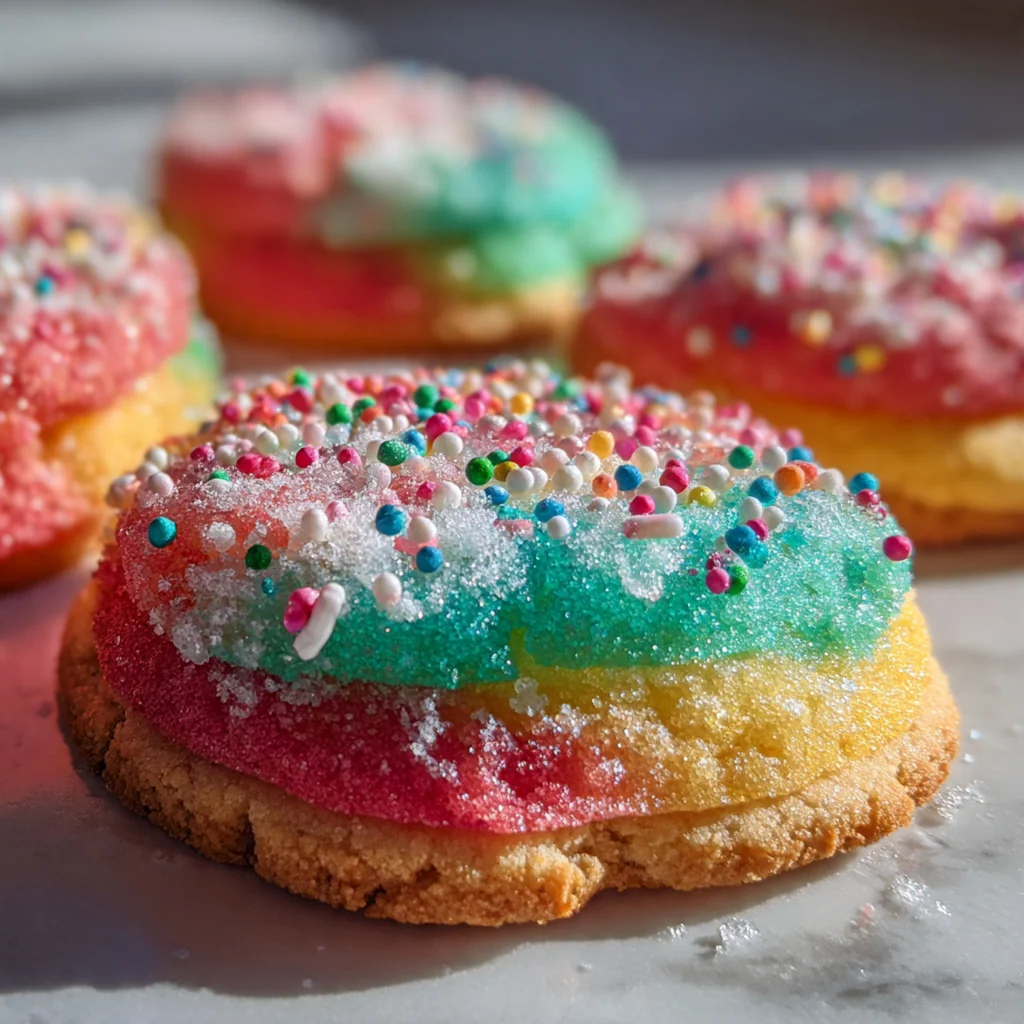 Close-up of a hand placing a vibrant pink strawberry jello sugar cookie onto a baking sheet