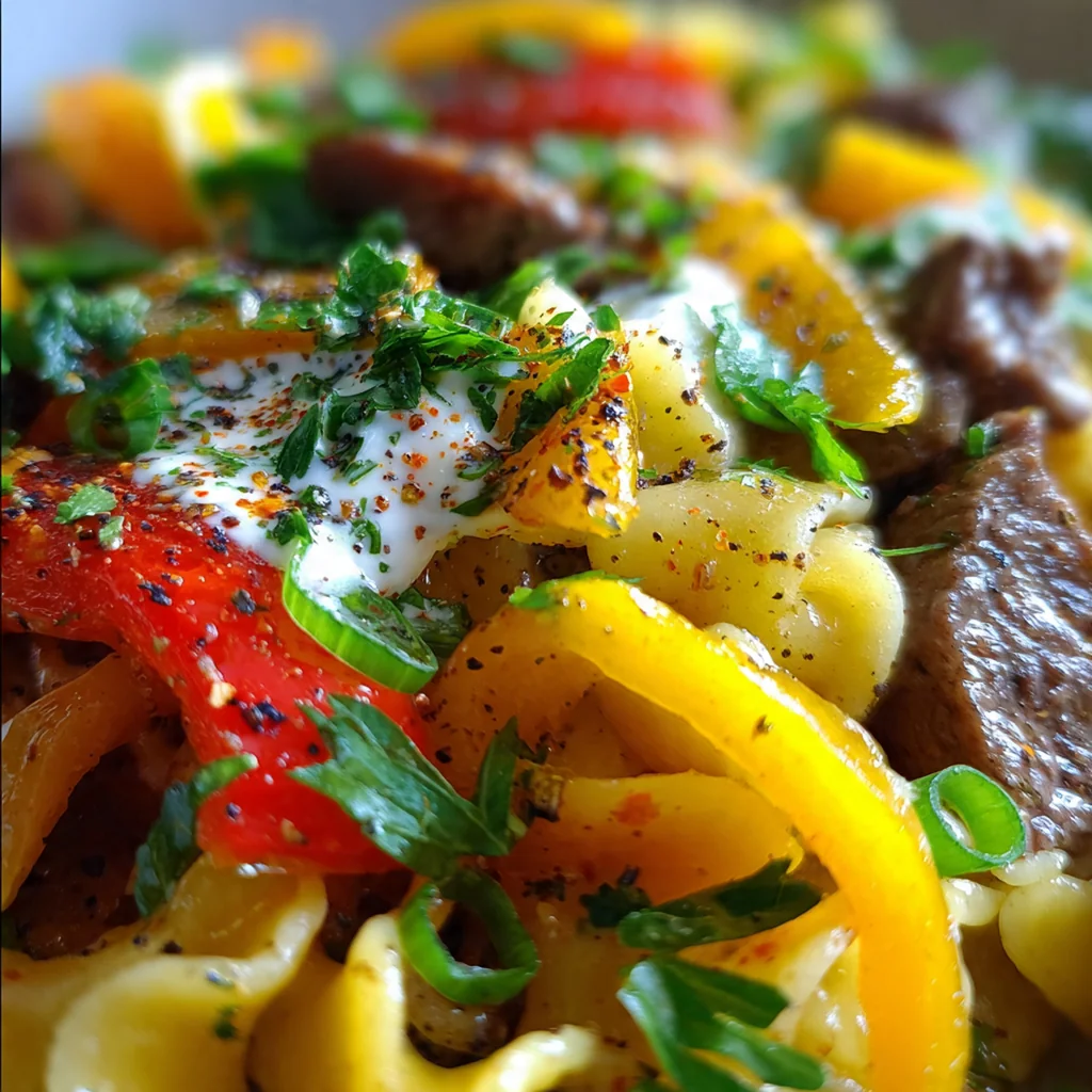 A full plate of beef cheddar ranch pasta garnished with fresh parsley and green onions