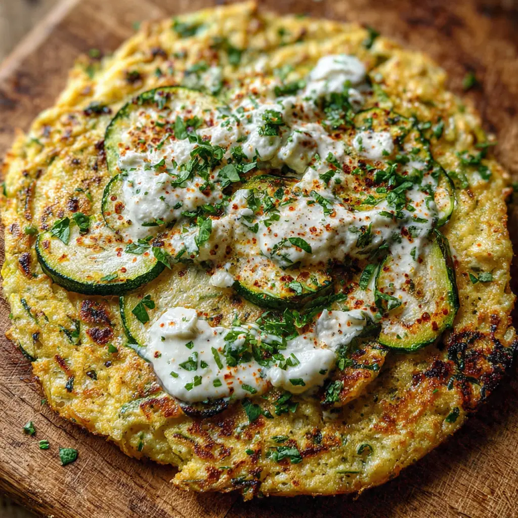 Close-up of a folded zucchini tortilla filled with colorful low-carb toppings
