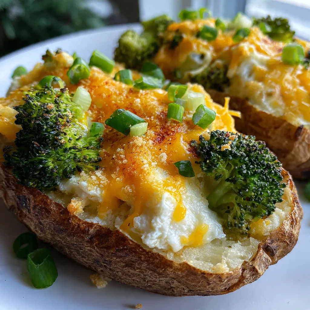 Close-up of a serving spoon cutting into the creamy broccoli and cheese interior with crispy topping