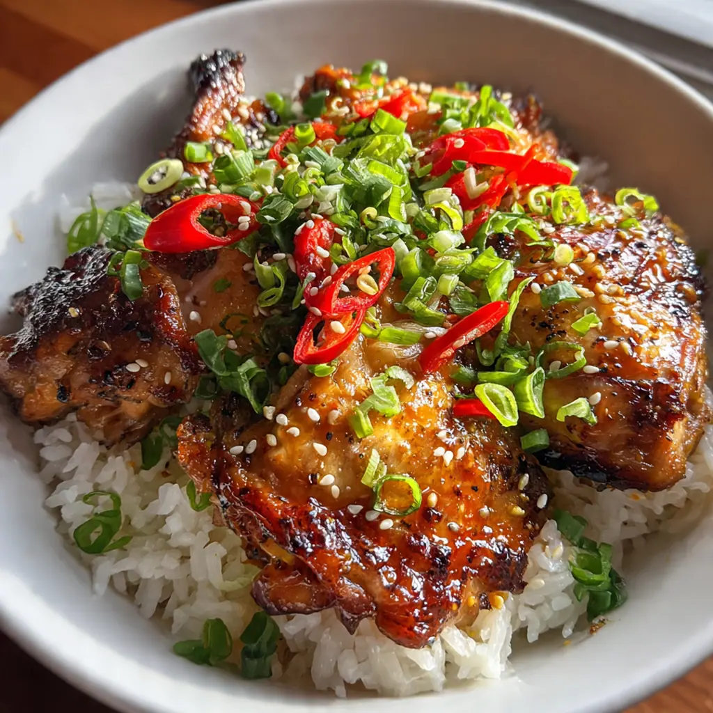 Close-up of caramelized chicken drumsticks with toasted sesame seeds and sliced green onions