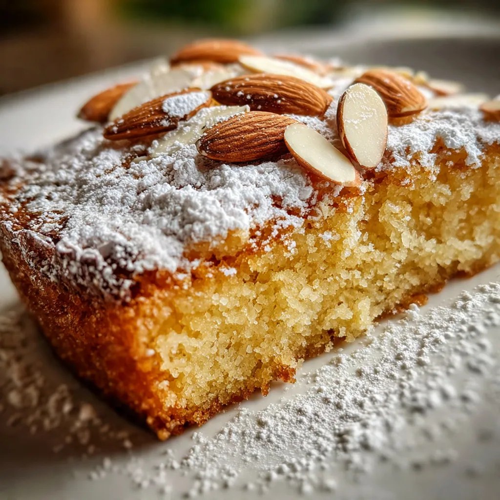 Ina Garten style almond cake with a tender crumb and a rustic almond topping