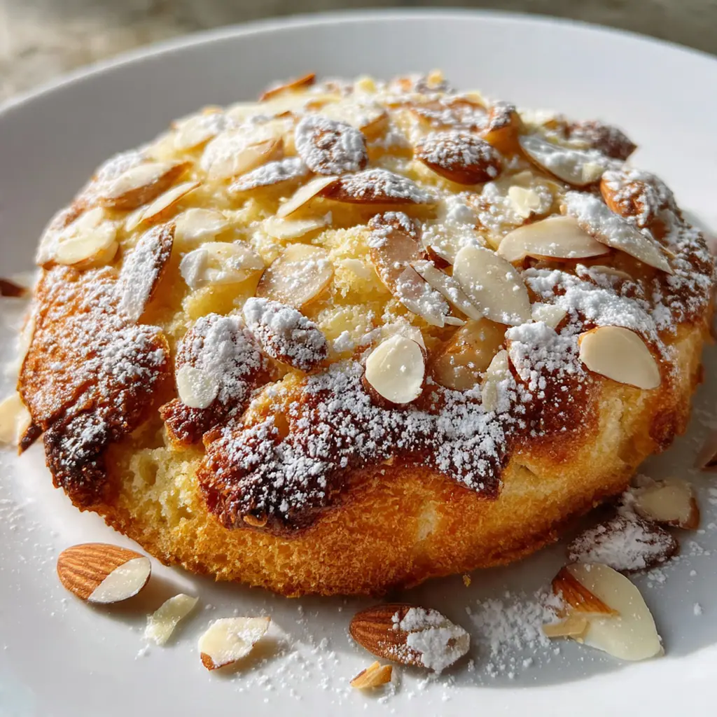 Plated Sweet Almond Pastry with a cup of coffee and fresh berries for a Mediterranean-inspired breakfast