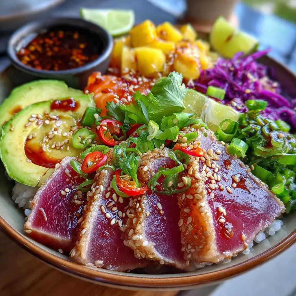 Sushi-grade ahi tuna fillets coated in black and white sesame seeds ready for the hot skillet