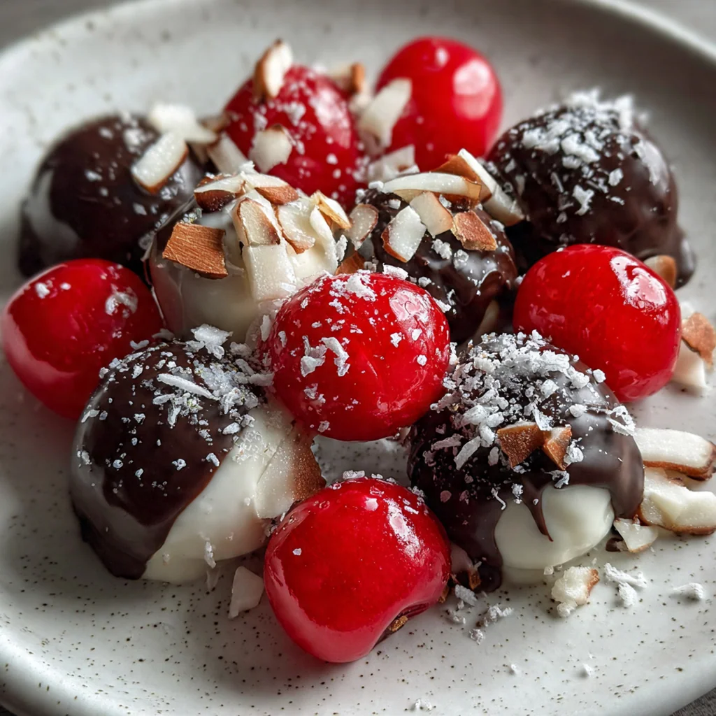 A handful of homemade chocolate covered cherries on a parchment-lined baking sheet