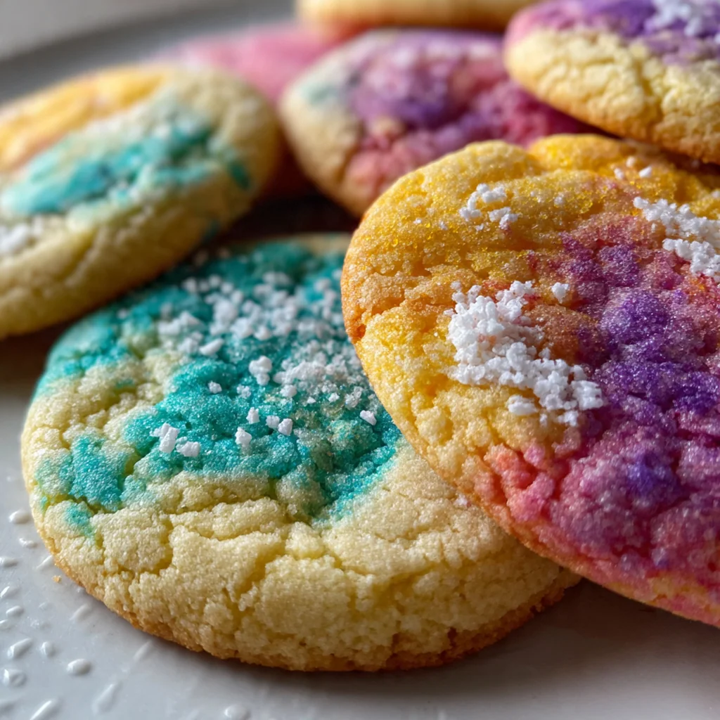 Colorful batch of tie dye sugar cookies arranged on a wire cooling rack with vibrant hues enhancing each bite