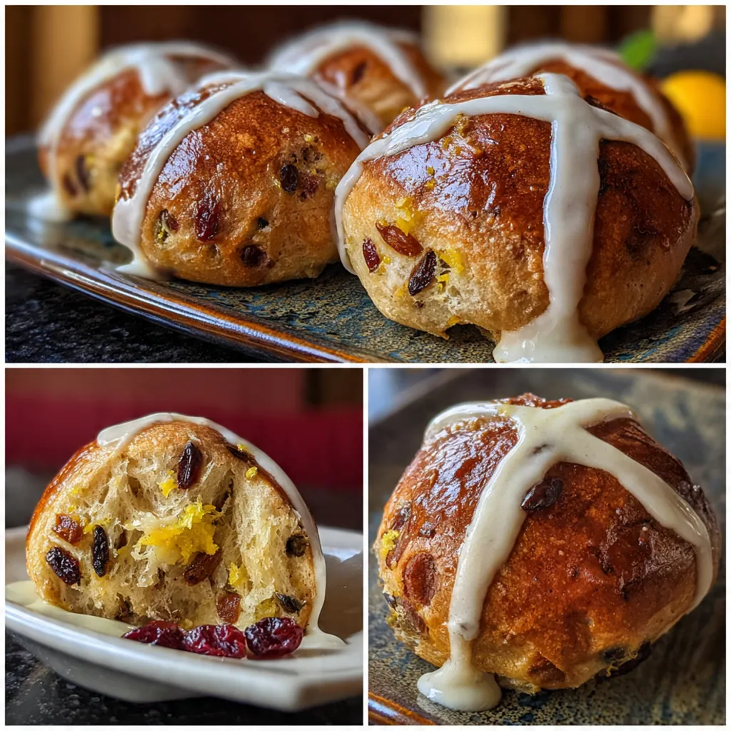 A stack of Hot Cross Buns drizzled with glossy apricot glaze ready to be served