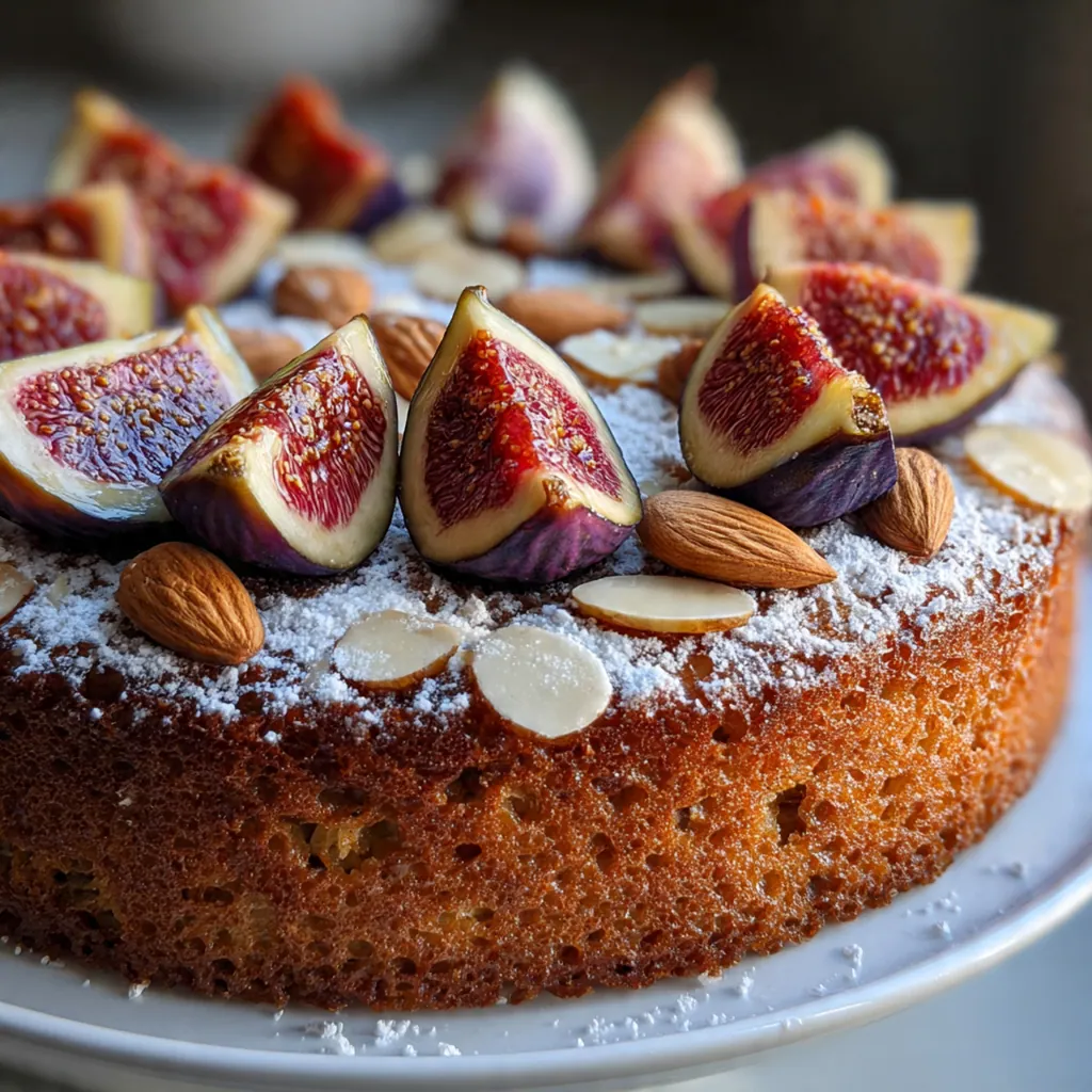 A slice of the cake on a plate with powdered sugar dusting and a dollop of whipped cream