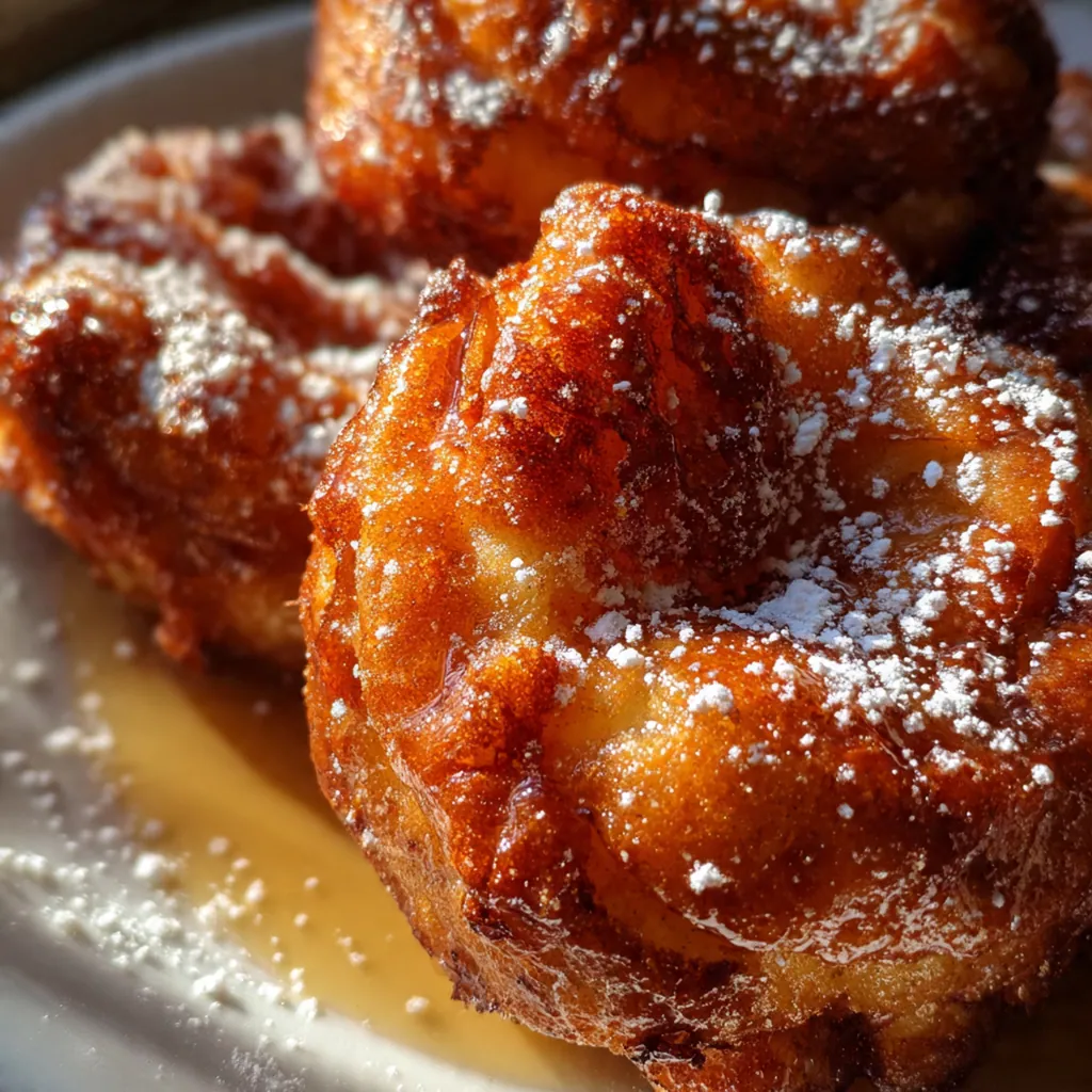 Freshly fried apple fritters draining on a wire rack with a bowl of cinnamon glaze nearby