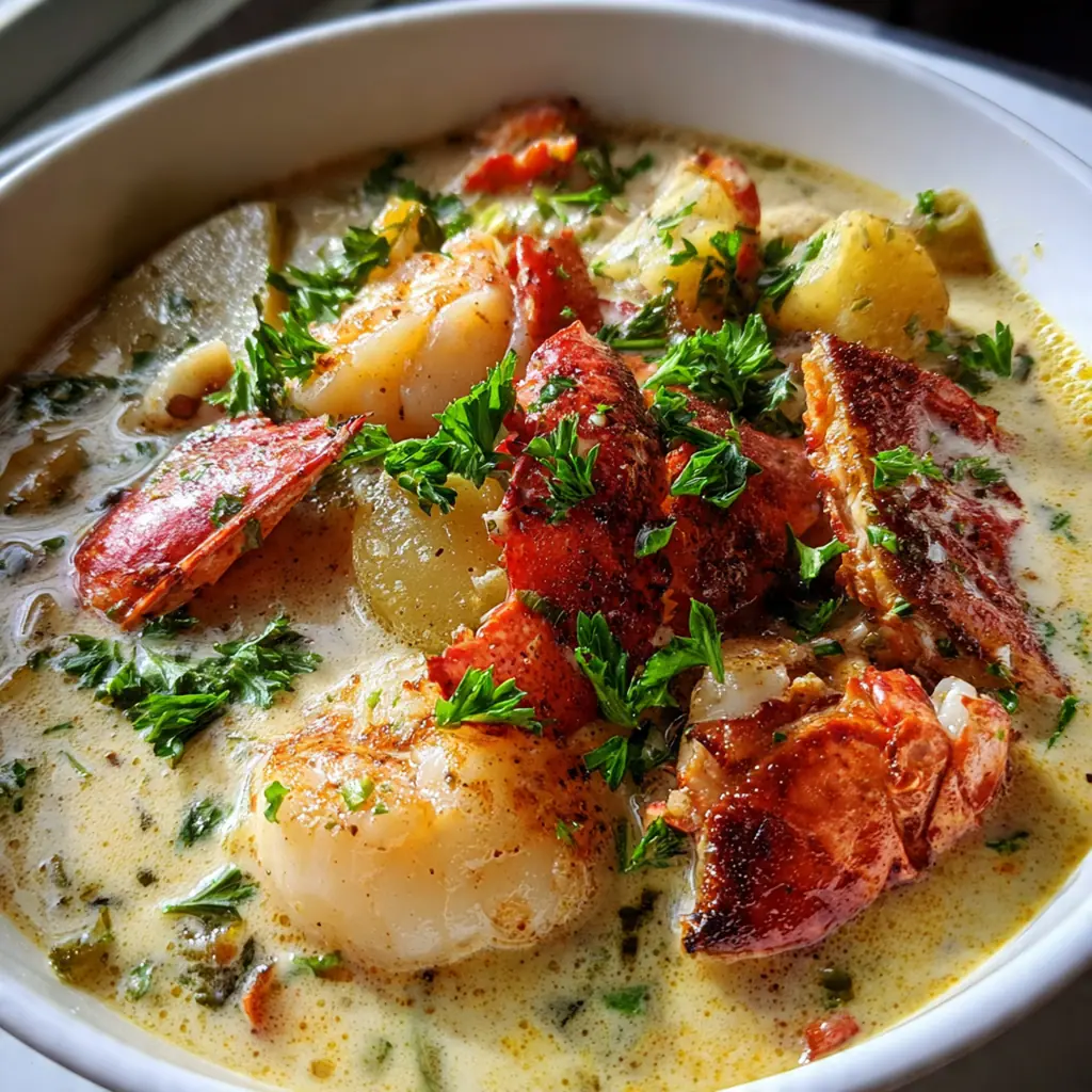 A rustic table setting with a pot of chowder, oyster crackers, and a wooden ladle