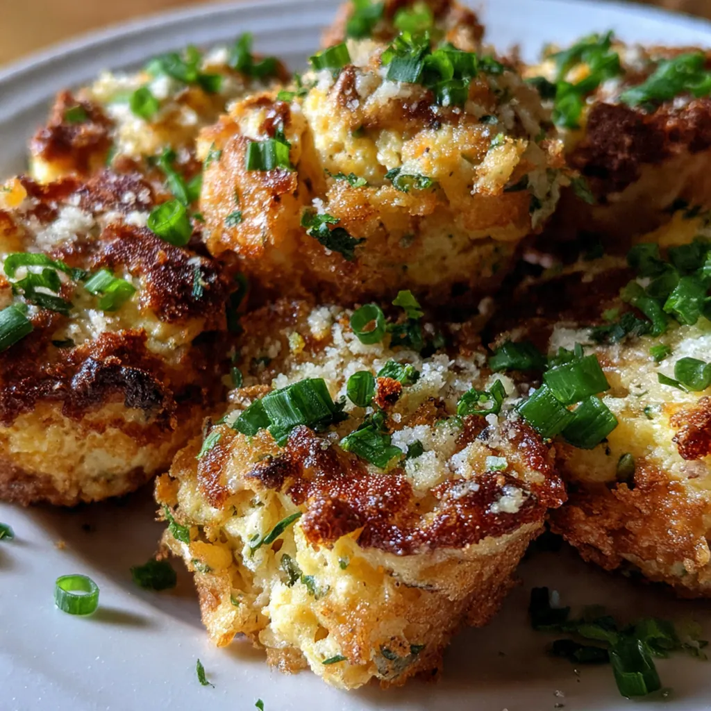 Close-up of a crispy panko-coated potato puff broken open to show the fluffy, cheesy interior
