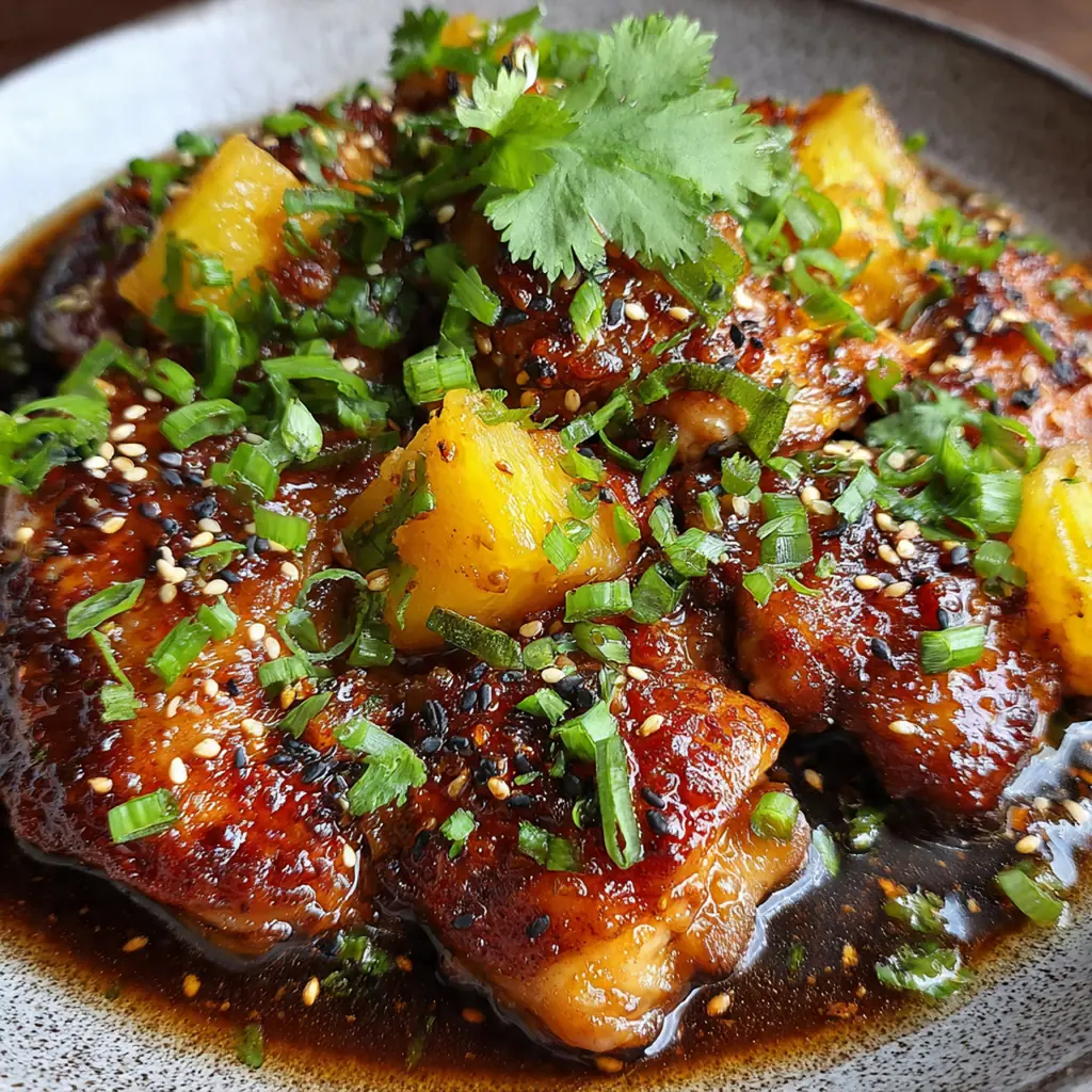 A platter of golden brown grilled chicken thighs garnished with green onions and sesame seeds