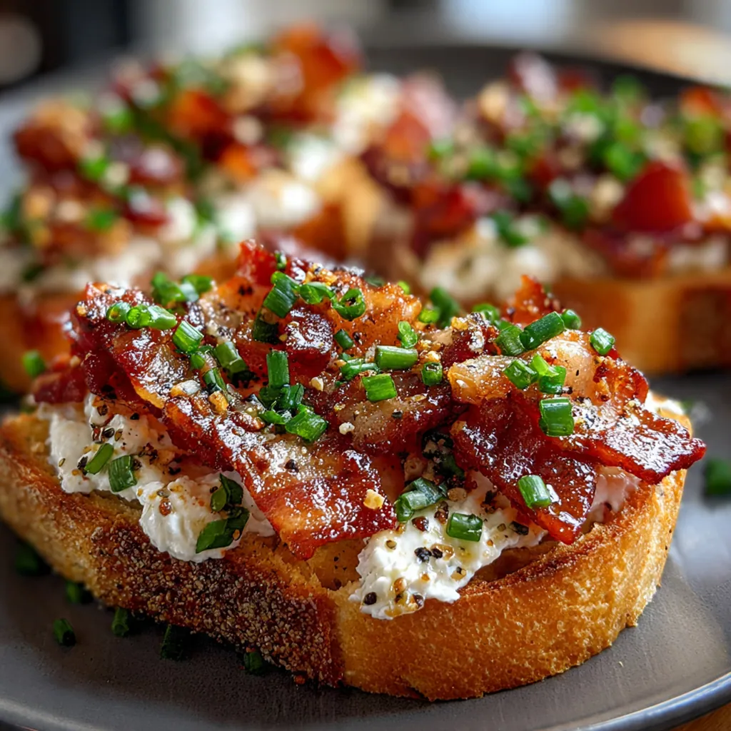 A beautifully plated Bourbon Maple Bacon Toast with bacon piled high on golden brioche