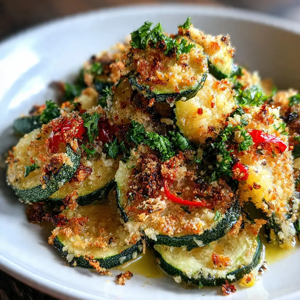 A serving bowl of crispy zucchini with lemon wedges and marinara sauce for dipping