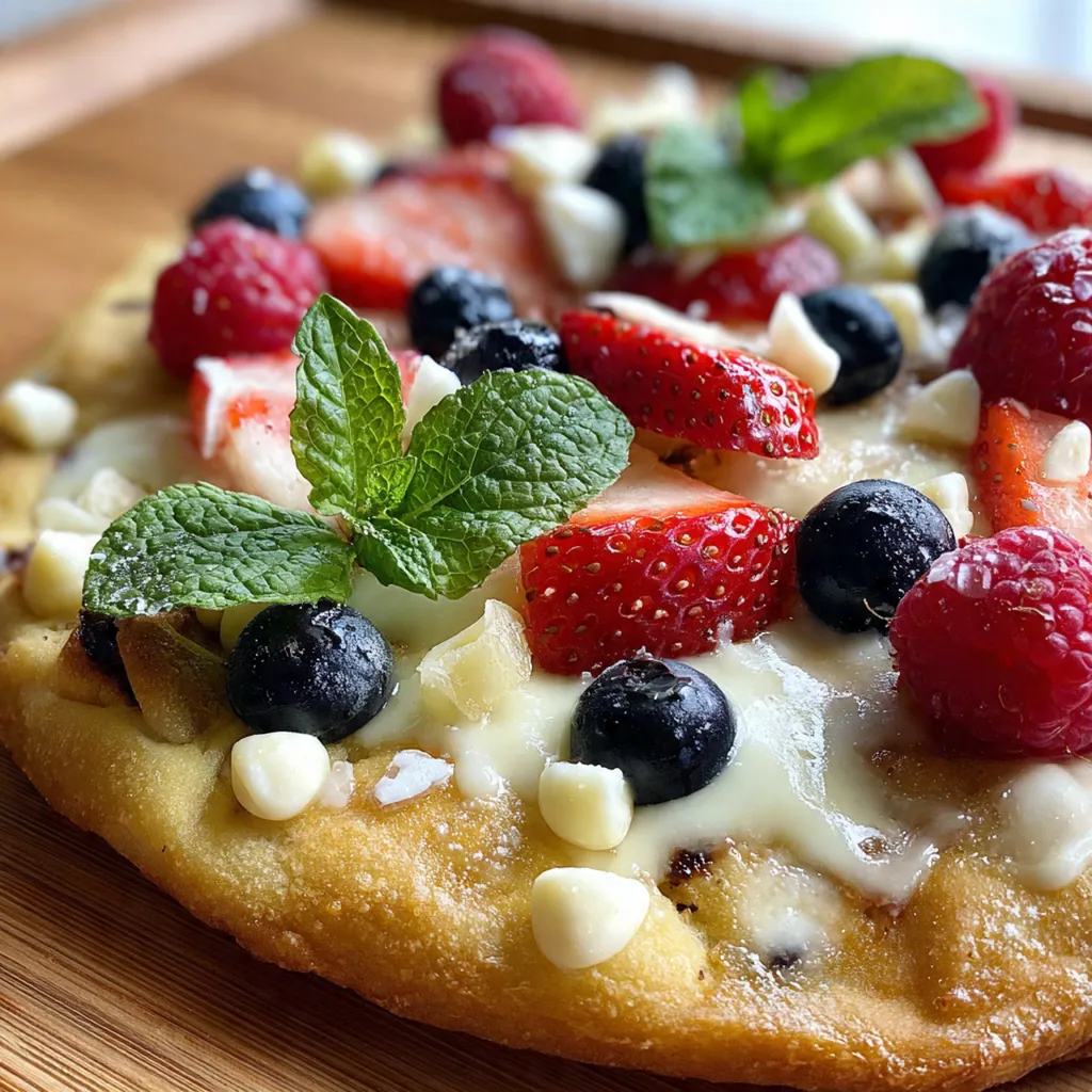 A white chocolate brownie pizza on a wooden board ready to be sliced and served at a party