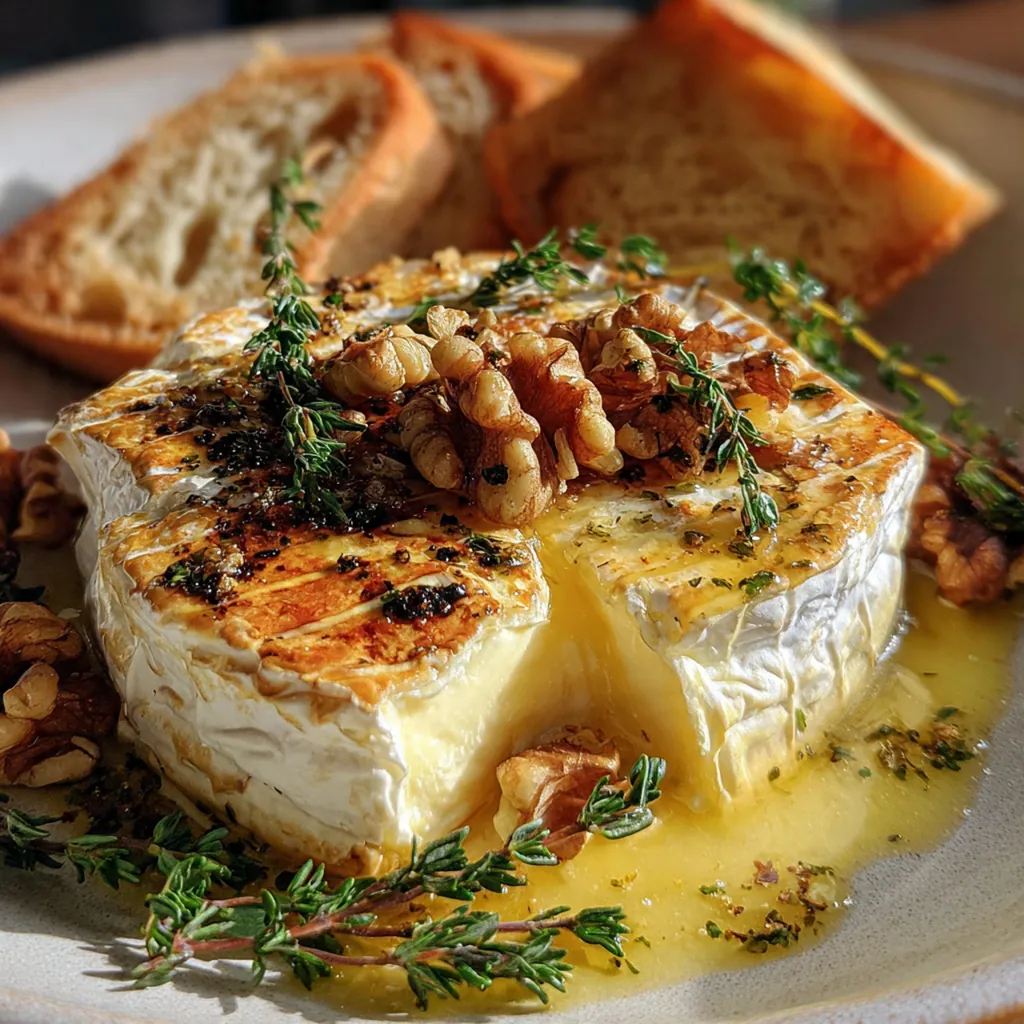 A beautiful platter of baked Brie surrounded by crackers, apple slices, and baguette toast