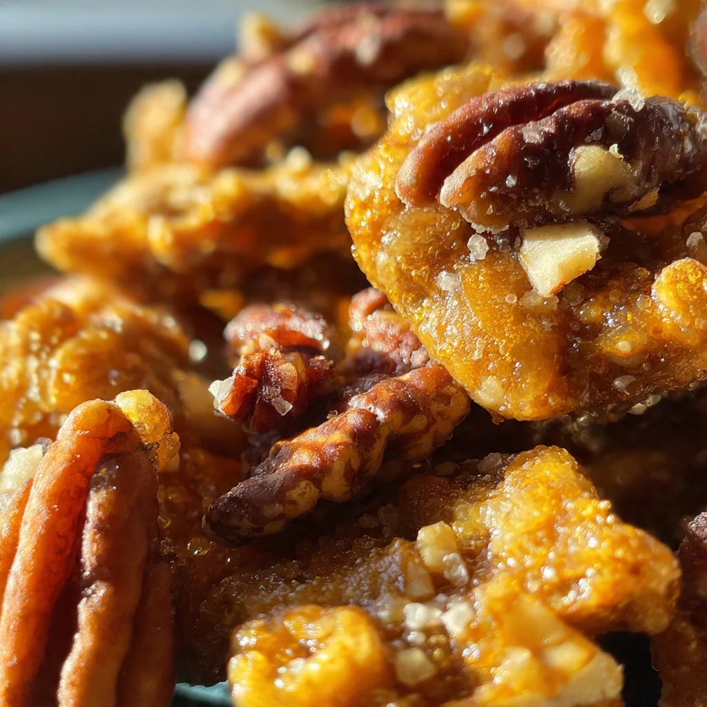 A rustic Southern dessert plate with pralines, a cup of coffee, and a sprinkle of flaky salt.