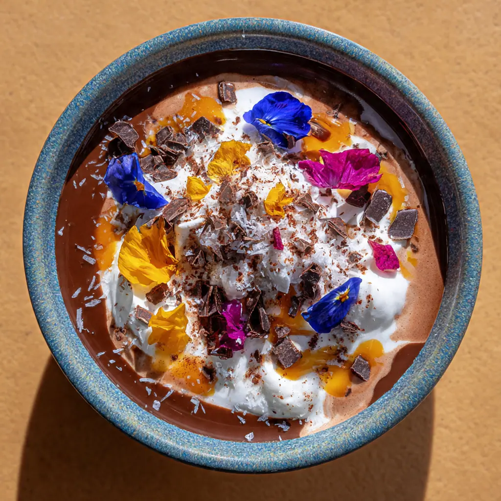 Close-up view of rich cioccolata calda showing its pudding-like consistency that coats the spoon