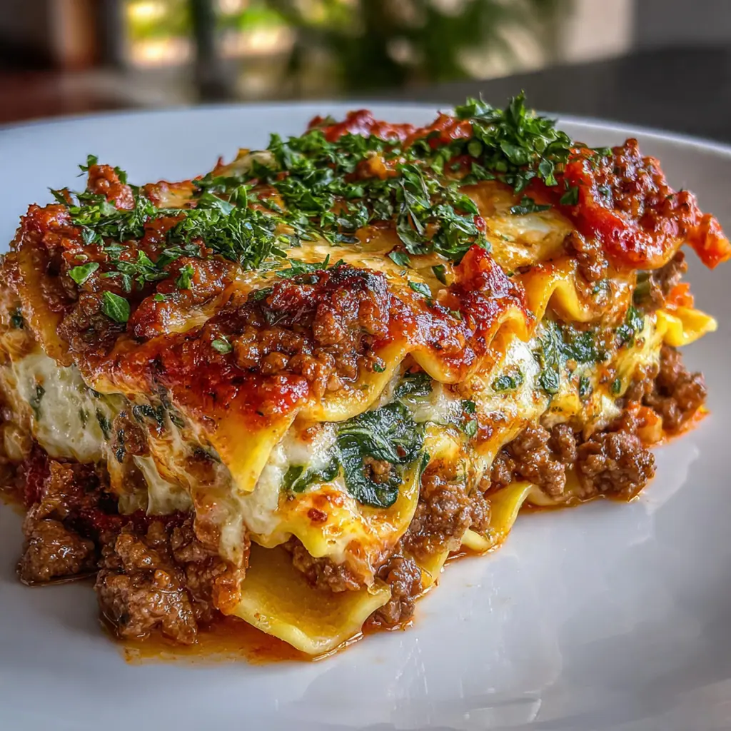Close-up of a bubbling golden cheese top on a freshly baked lasagne straight from the oven