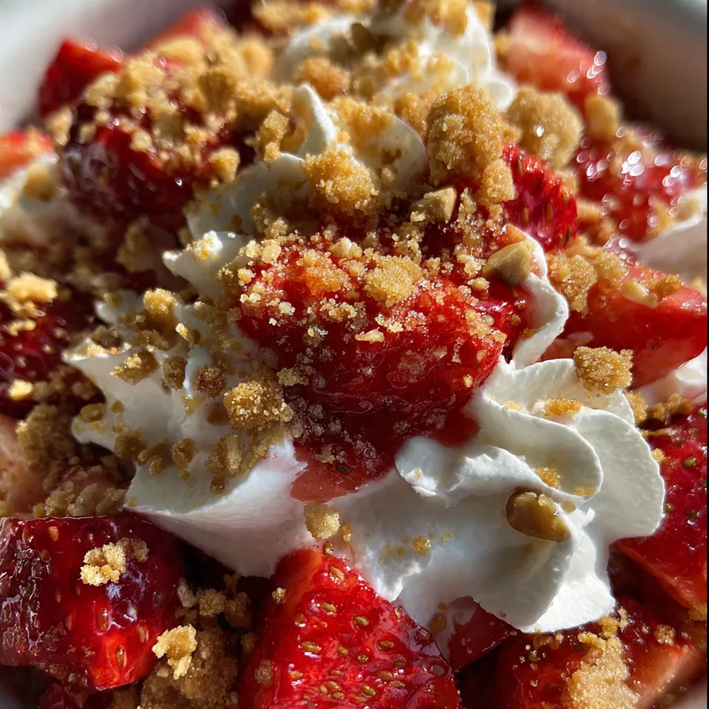 Homemade strawberry shortcake bars topped with generous piles of crunchy strawberry crumble