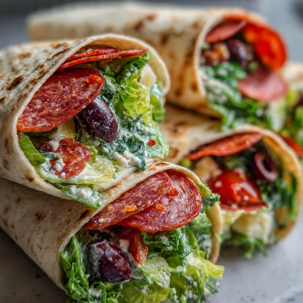 A fresh ingredient spread featuring mozzarella, Parmesan, pepperoni, romaine, cherry tomatoes, and black olives ready for assembly