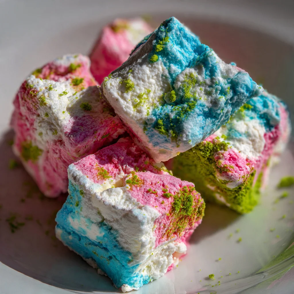 Close-up of a hand rolling a creamy mint ball in sparkling granulated sugar