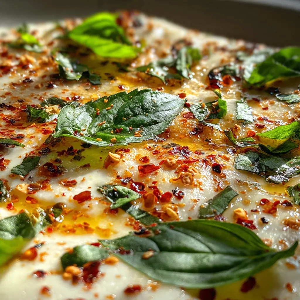 Bubbling white pizza fresh from the oven with golden crust and melted cheese on top