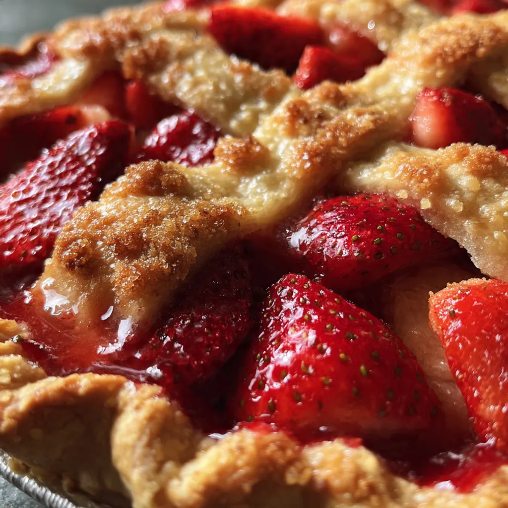 Fresh strawberries and rhubarb stalks arranged on a wooden counter next to pie crust ingredients