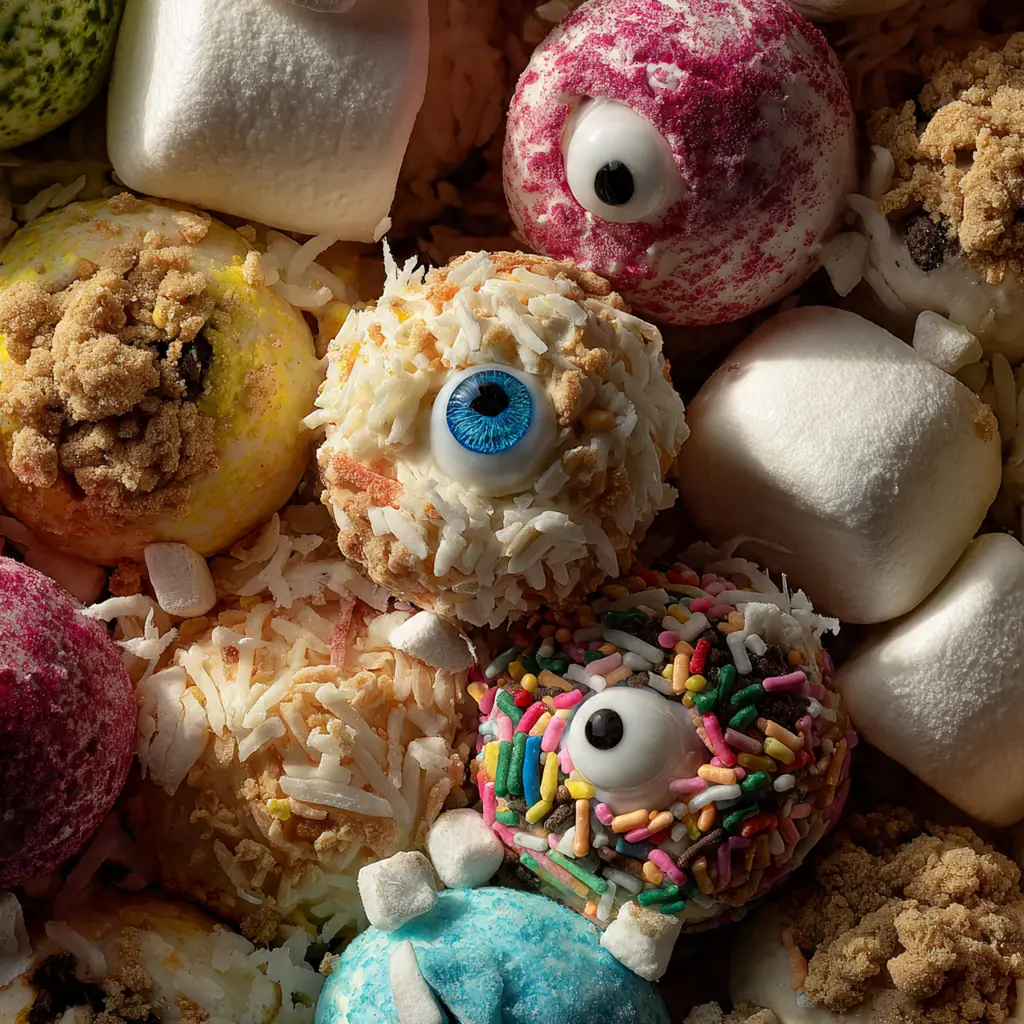 Close-up of bunny butt truffles showing fluffy pink sugar tails and jelly bean toes on marshmallow feet