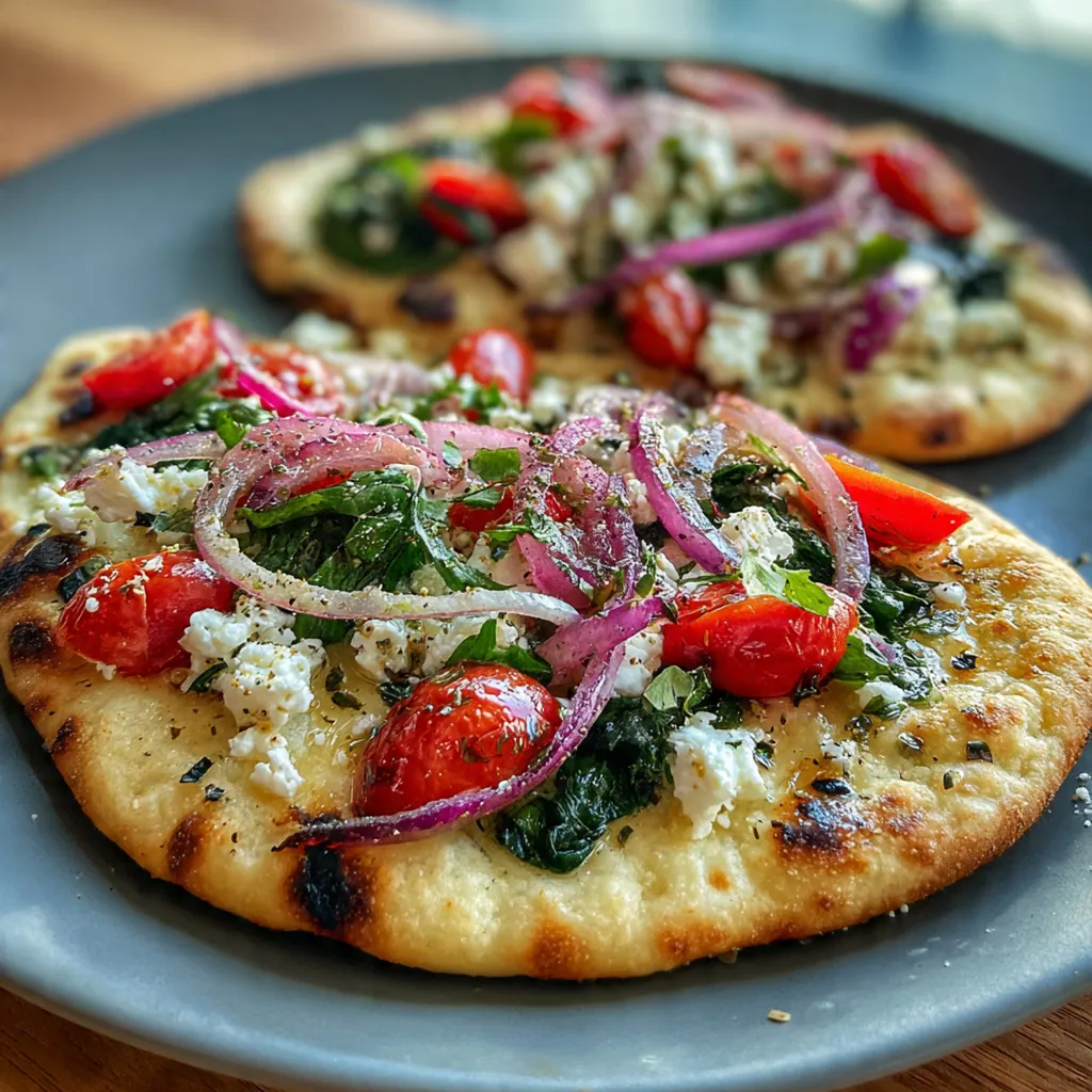 Mediterranean flatbread platter with lemon wedges, fresh mint, and a drizzle of honey ready to serve
