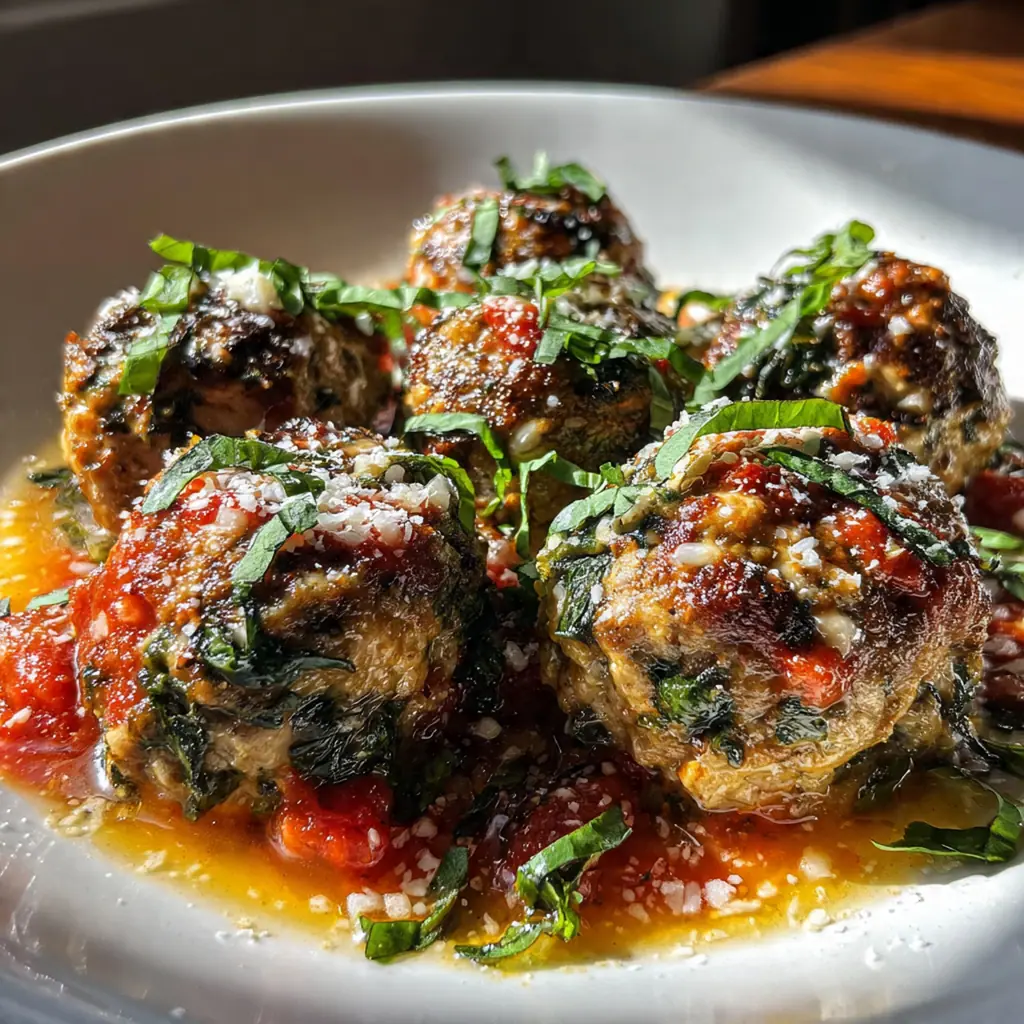 Close-up of a fork cutting into a juicy meatball revealing the stretchy melted mozzarella cheese inside
