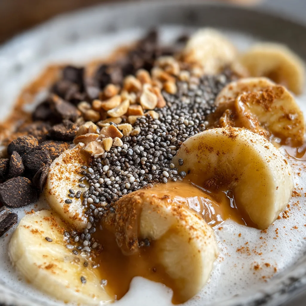 Overhead shot of ingredients like cocoa powder, protein powder, and cornstarch arranged neatly beside a silky pudding