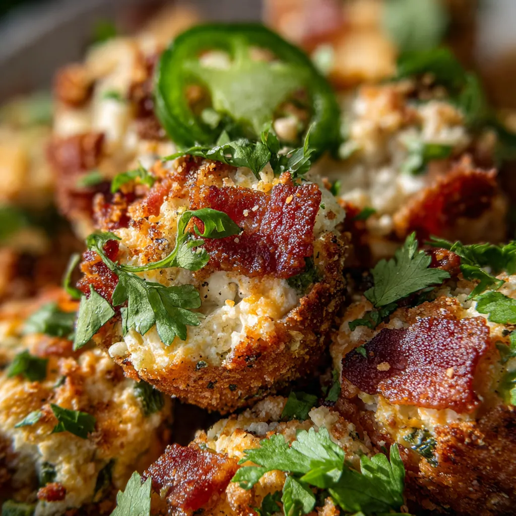 A platter of baked jalapeno bites served with ranch dressing and fresh cilantro garnish