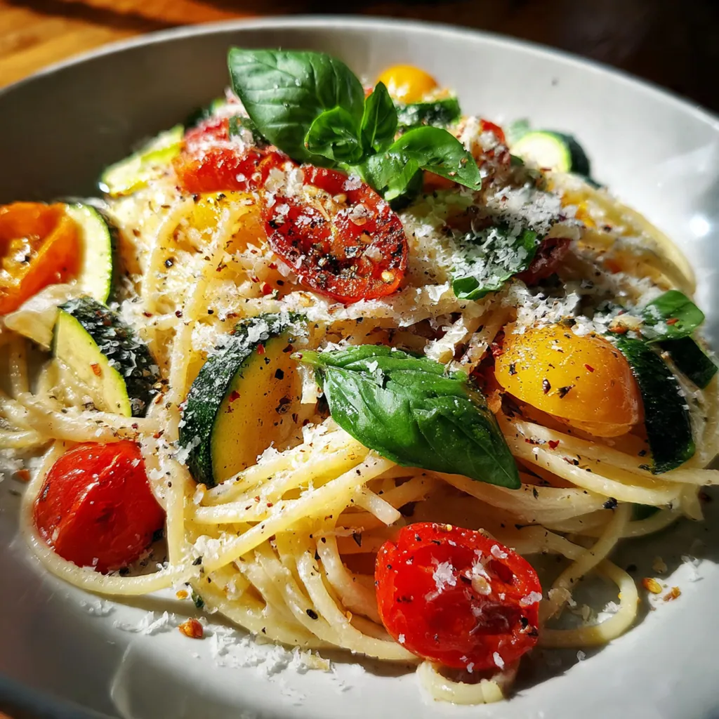A beautiful plated serving of spaghetti garnished with pine nuts and extra basil leaves