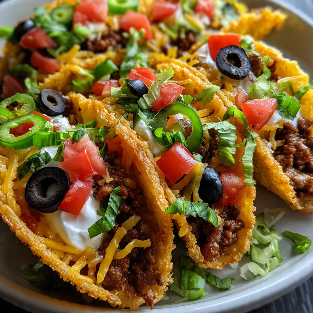 Overhead view of the complete bake on a table surrounded by fresh toppings like sour cream and jalapeños