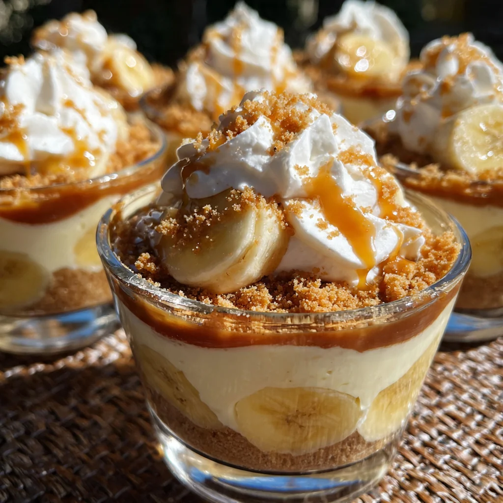All the ingredients for caramel banana pudding cups arranged neatly on a rustic kitchen table