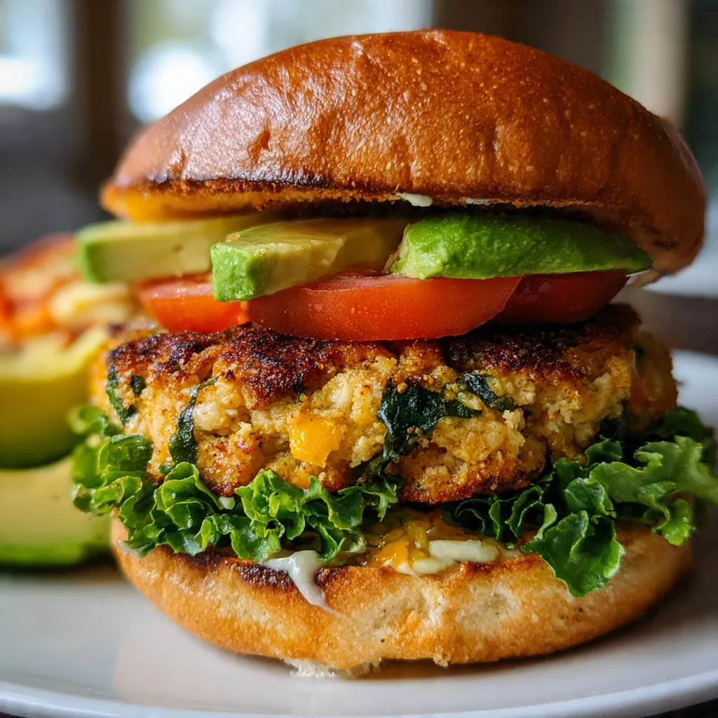 Ingredients for cheddar spinach burgers arranged neatly on a wooden counter including ground chicken and fresh produce