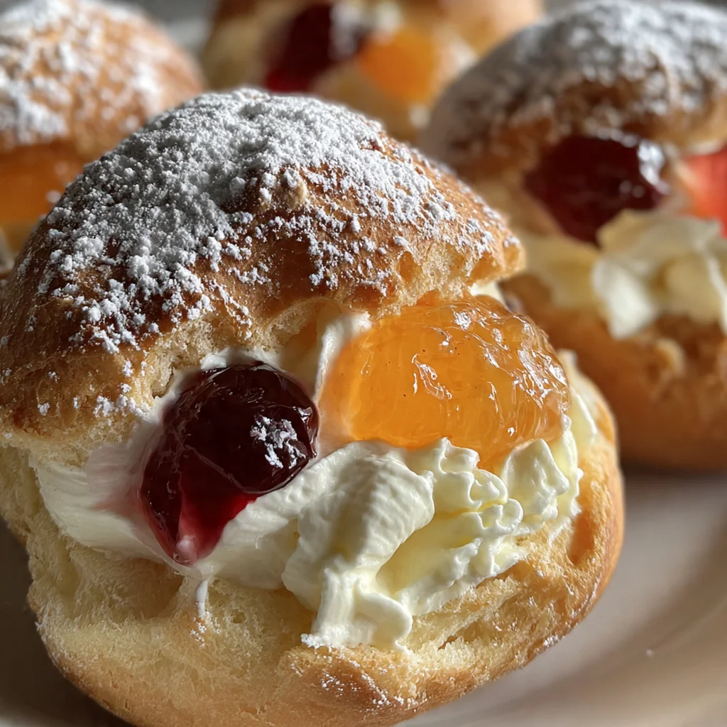 Close-up of a tender cream cheese kolachy with vibrant apricot filling peeking from the center