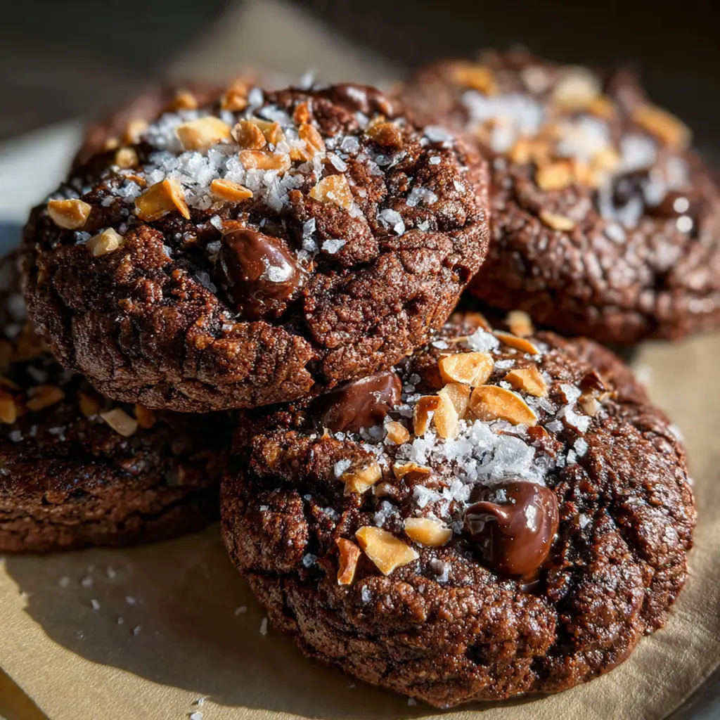 Close-up of a bitten cookie revealing the rich brownie interior