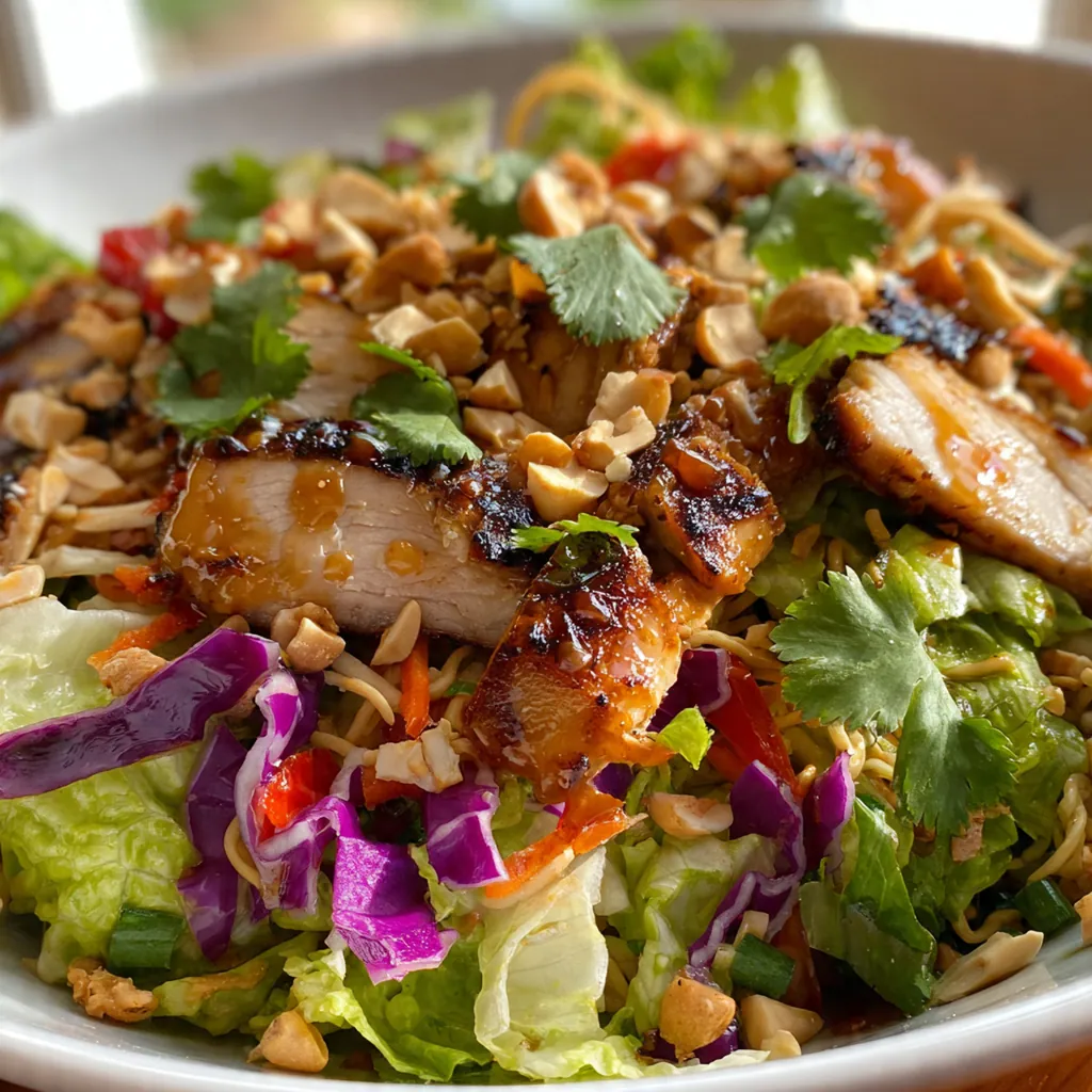 Fresh ingredients for Asian salad arranged on a cutting board including carrots, bell pepper, and green onions