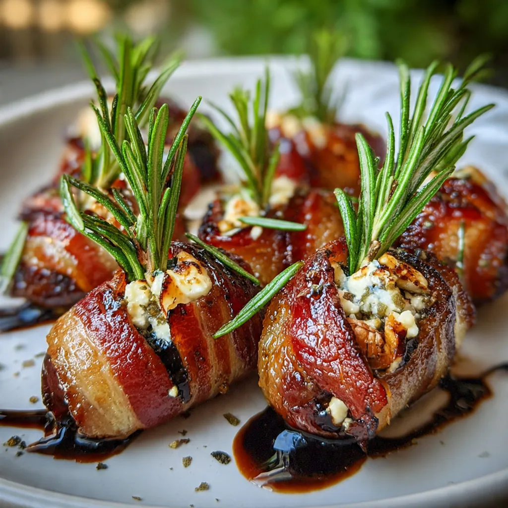 A festive tapas spread featuring bacon-wrapped dates, manchego cheese, olives, and a glass of white wine