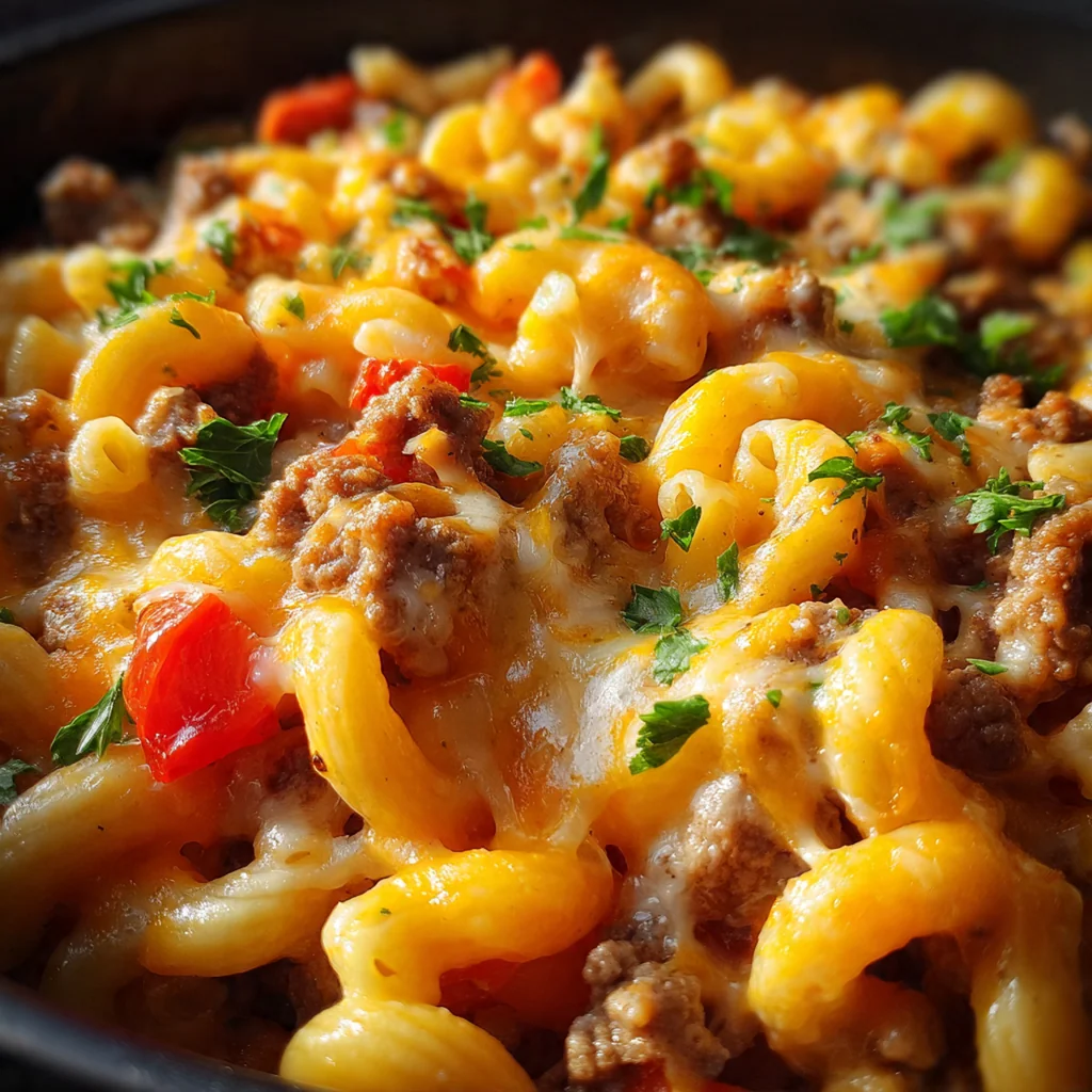 A served plate of cheesy casserole with a side salad and garlic bread