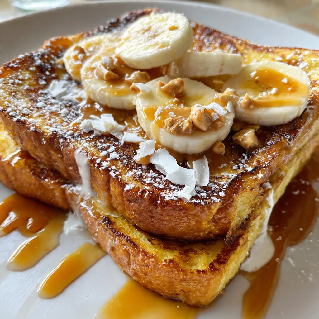 Close-up shot of a fork cutting into thick custard-soaked bread revealing a soft fluffy interior