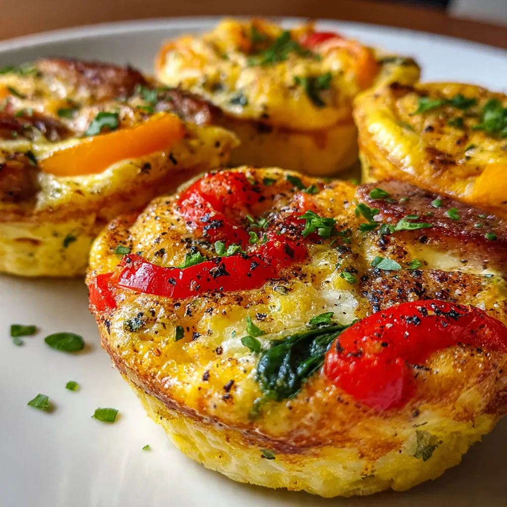 A meal prep container with several egg muffins, sliced avocado, and fresh cherry tomatoes on the side