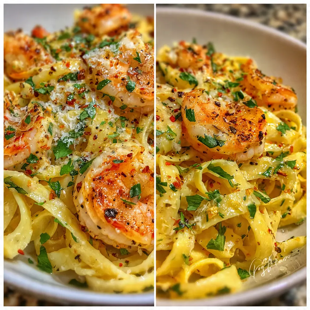 A served plate of pasta with extra Parmesan and a lemon wedge on the side