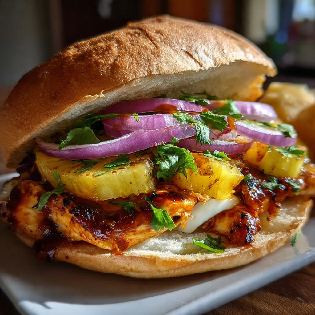 Plated sandwich with sweet potato fries, coleslaw, and extra BBQ sauce for dipping