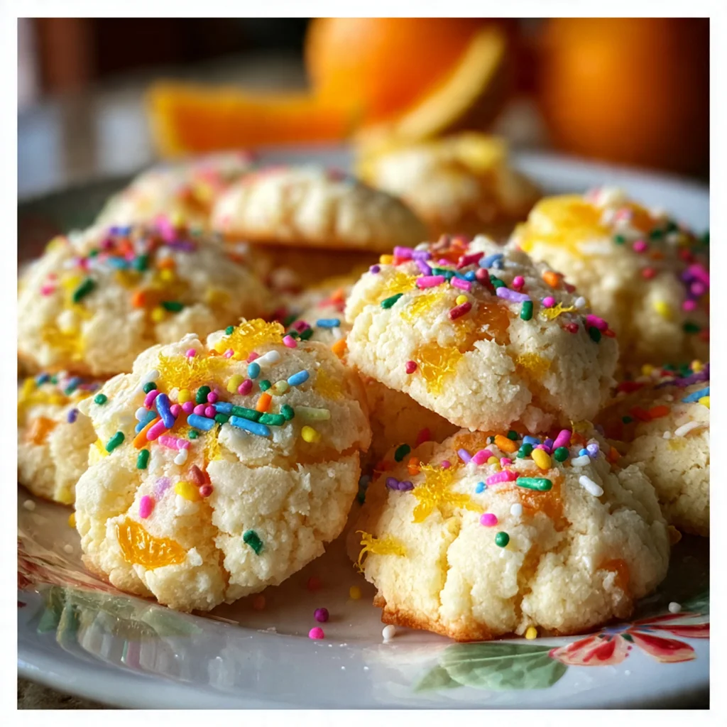 Freshly baked Italian Easter biscuits drizzled with sweet glaze and rainbow sprinkles